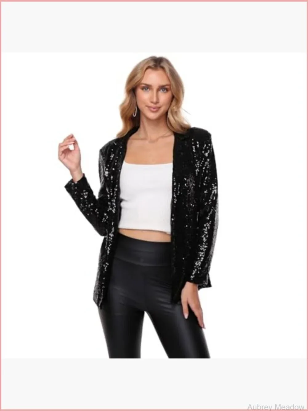 Sequin Open Front Blazer Long Sleeve Sparkly Cardigan with Pockets